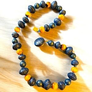 Vintage Wooden Navy Acorn Necklace